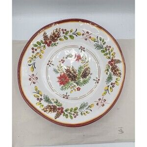 Le Cadeaux Melamine  Christmas Noel Pinecone  Poinsettia Round Serving Bowl